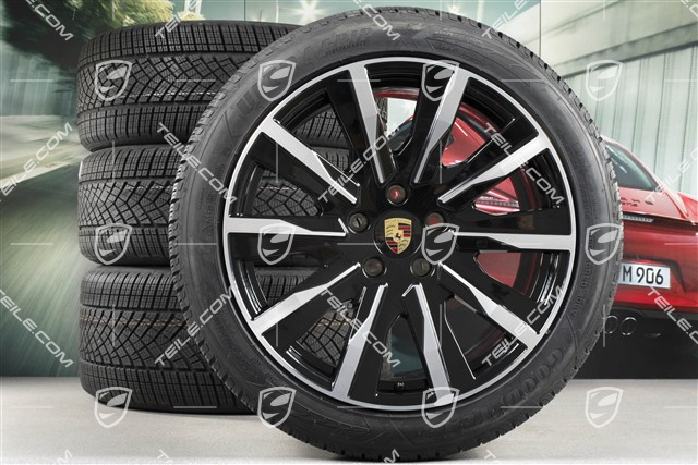 20-inch Taycan Tequipment Design winter wheel set, rims 9J x 20 ET54 + 11J x 20 ET60 + NEW Goodyear winter tyres 245/45 R20 + 285/40 R20, black high gloss