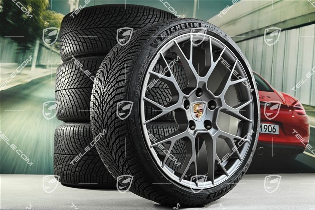 20"+21" RS Spyder Design winter wheel set, wheel rims 8,5J x 20 ET50 + 11J x 21 ET82 + NEW Michelin winter tyres 245/35 R20 + 305/30 R21, with TPMS, Darksilver