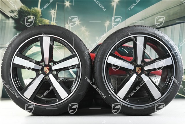 22-inch summer wheel set Cayenne Exclusive Design Sport, wheel rims 10J x 22 ET48 +11,5J x 22 ET61 + Pirelli summer tyres 285/40 R22 + 315/35 R22, black high gloss, about 30km, DOT/prod.year 2025