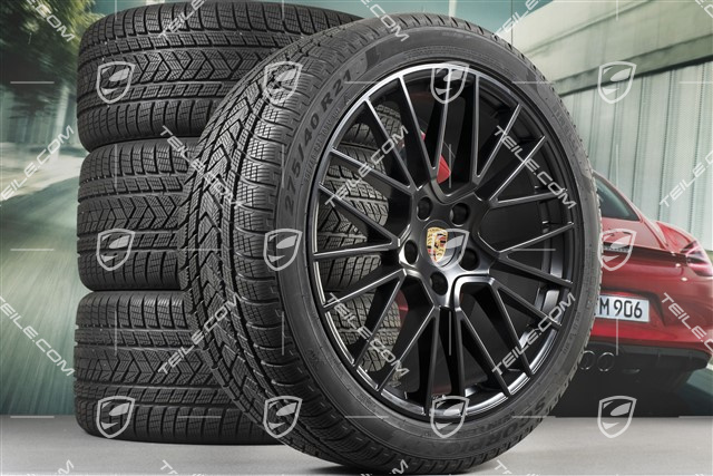 21-inch Cayenne COUPÉ RS Spyder winter wheel set, rims 9,5J x 21 ET46 + 11,0J x 21 ET49 + NEW Pirelli winter tyres275/40 R21 + 305/35 R21, with TPMS, black satin matt