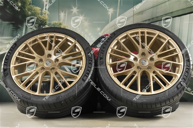 21-inch Panamera Exclusive Design Sport summer wheel set, wheel rims 9,5J x 21 ET71 + 11,5J x 21 ET69 + NEW Michelin summer tyres 275/35 R21 + 315/30 R21, with TPMS, Aurum satin matt