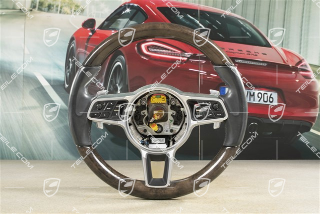 Multifunction steering wheel, 3-spoke, Heated, Leather/American walnut, Black