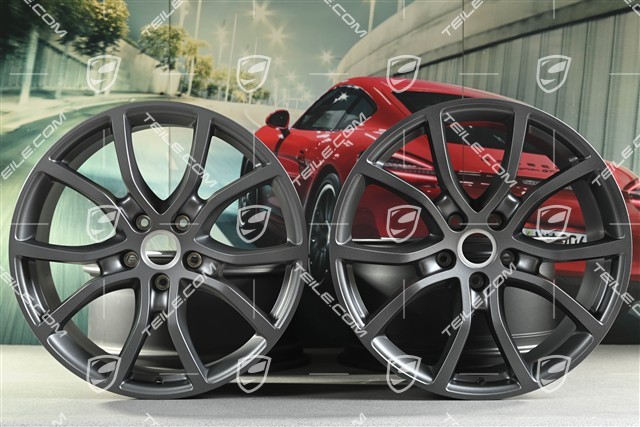 21-inch wheel rim set Cayenne Exclusive Design, 11J x 21 ET49 + 9,5J x 21 ET46, for Cayenne Coupé, Vesuvius grey