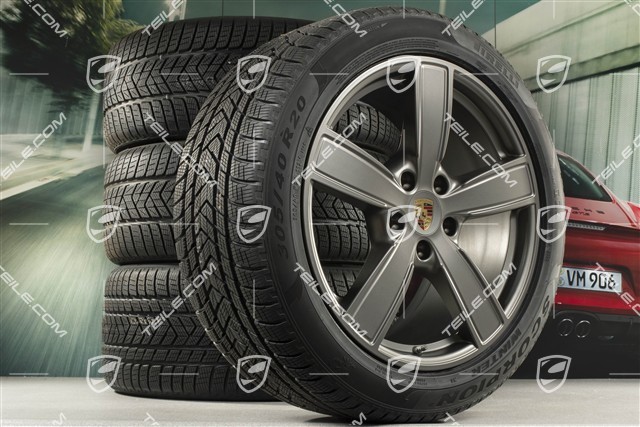 20" Cayenne COUPE Sport Classic Winterräder Satz, Felgen 9J x 20 ET50 + 10,5J x 20 ET55 + Pirelli Winterreifen 275/45 R20 + 305/40 R20, mit RDK-Sensoren, Platinum Seidenmatt