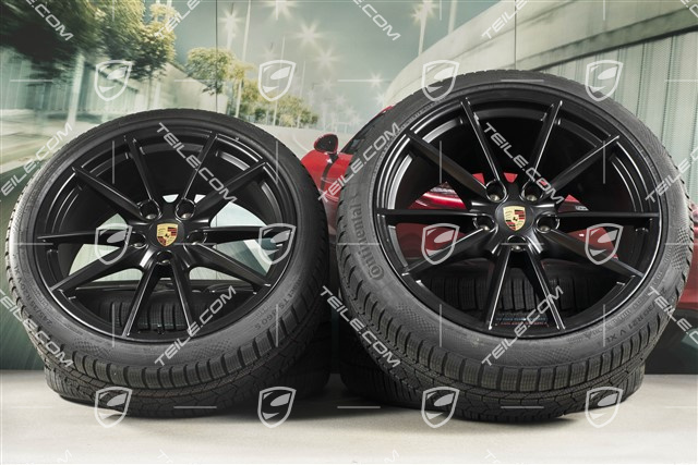 20/21-inch Carrera S winter wheel set, wheel rims 8,5J x 20 ET53 + 11J x 21 ET66 + NEW Continental winter tyres 245/35 R20 + 295/30 R21,  in black satin-mat