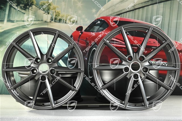 20+21-inch wheel rim set Carrera S, rims: front 8,5J x 20 ET53 + rear 11,5J x 21 ET67, platinum satin matt