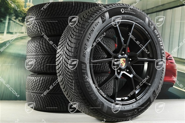 20" Cayenne S Winterräder Satz, Felgen 9J x 20 ET50 + 10,5J x 20 ET55 + NEUE Michelin Pilot Alpin 5 SUV Winterreifen 255/55 R20 + 295/45 R20, mit RDK-Sensoren, in Schwarz Seidenmatt