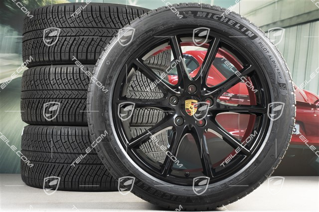 20-inch Cayenne Design winter wheel set, rims 9J x 20 ET50 + 10,5J x 20 ET64 +  Michelin winter tyres 275/45 R20 + 305/40 R20, with TPMS, in black high gloss