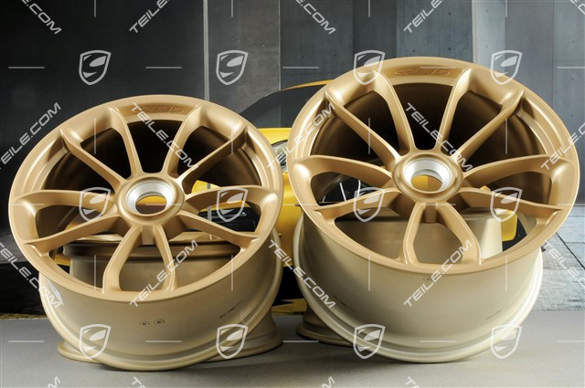 20"+ 21" GT3RS wheel rim set, with GT3RS logo, 9,5J x 20 ET50 + 12,5J x 21 ET48, Aurum Metallic