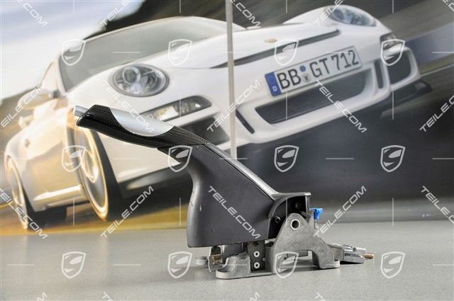 Handbremshebel Carbon Alu-Look, Leder Spacegrau