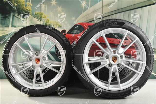 19"+20" Carrera winter wheel set, wheel rims 8,5J x 19 ET52 + 11J x 20 ET80 + NEW Pirelli winter tyres 235/40 R19 + 295/35 R20, with TPMS, Brilliant Silver