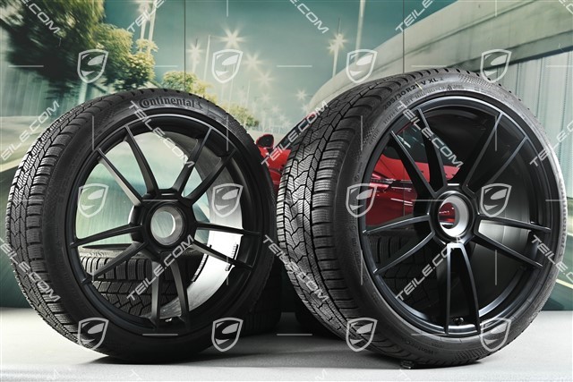 20+21-inch GTS "Turbo S" winter wheel set, central lock rims 8,5J x 20 ET50 + 11J x 21 ET66 + Continental winter tyres 245/35 R20 + 295/30 R21, black satin matt