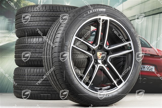 20-inch "Macan Turbo"  koła całoroczne, komplet, felgi 9J x 20 ET26 + 10J x 20 ET19, opony wielosezonowe 265/45 R 20 + 295/40 R 20,  BORBET czarny wysoki połysk, z czujnikami ciśnienia RDK