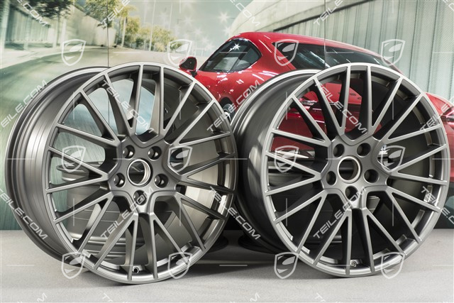 21" Komplet felg Cayenne RS Spyder, 11J x 21 ET49 + 9,5J x 21 ET46, do Cayenne Coupe, Platinum satynowy półmat