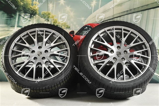 21-inch Panamera Exclusive Design Winter wheel set, wheel rims 9,5J x 21 ET71 + 10,5J x 21 ET71 + Continental Winter Contact TS860 S winter tyres 275/35 R21 + 315/30 R21, Platin Silver