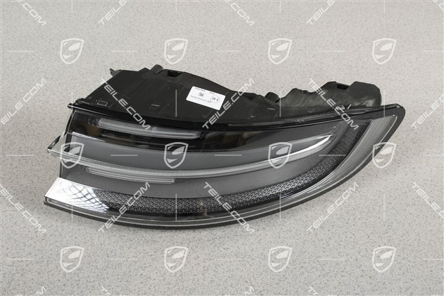 LED rear lights, black, set: left+right+center, with „PORSCHE" inscription/logo silver