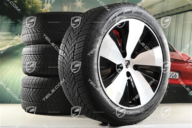 20-inch Macan winter wheel set, rims 7,5J x 20 ET32 + 10J x 20 ET49 + Goodyear winter tyres 235/55 R20 + 285/45 R20, black high gloss, millage about 30km