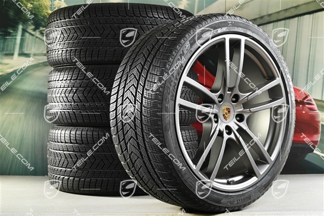 21-inch Cayenne COUPÉ Turbo Design winter wheel set, rims 9,5J x 21 ET46 + 11,0J x 21 ET49 + NEW Pirelli winter tyres 275/40 R21 + 305/35 R21, with TPMS, platinum satin matt