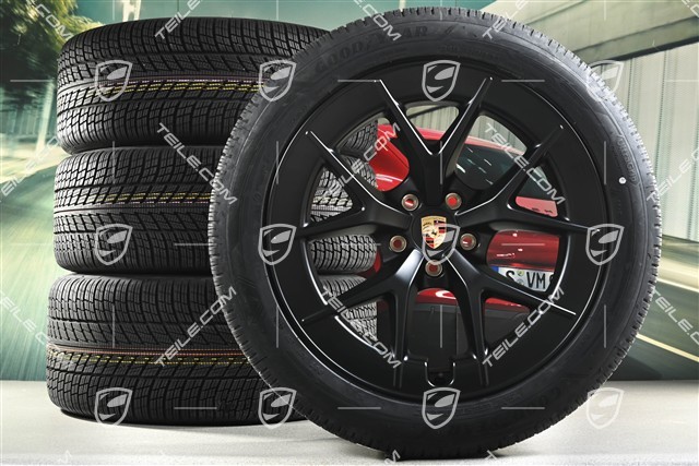 21" Cayenne RS Spyder Design winter wheel set, wheel rims 9,5J x 21 ET16 + 11J x 21 ET37 + NEW Goodyear UltraGrip Performance 3 SUV winter tyres 275/45 R21 + 315/40 R21, black satin matt