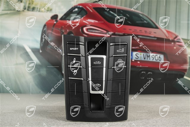Control panel / switchboard centre console, Targa, black matte/ hi-gloss chrome