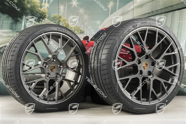 20+21-inch summer wheel set RS Spyder Design, rims 8,5J x 20 ET53 + 11,5J x 21 ET67 + NEW Goodyear summer tyres 245/35 R20 + 305/30 R21, with TPM, platinum satin matt
