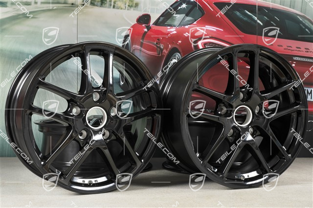 17-inch Cayman wheel set, front 6,5J x 17 ET55 + rear 8J x 17 ET40, black high gloss