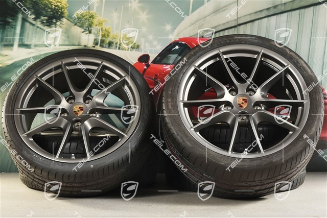 20-inch Carrera S (III) summer wheel set, rims 8,5J x 20 ET51 + 11J x 20 ET70 + NEW Pirelli summer tyres 245/35 ZR20 + 295/30 ZR20, Platinium satin matt, with TPMS