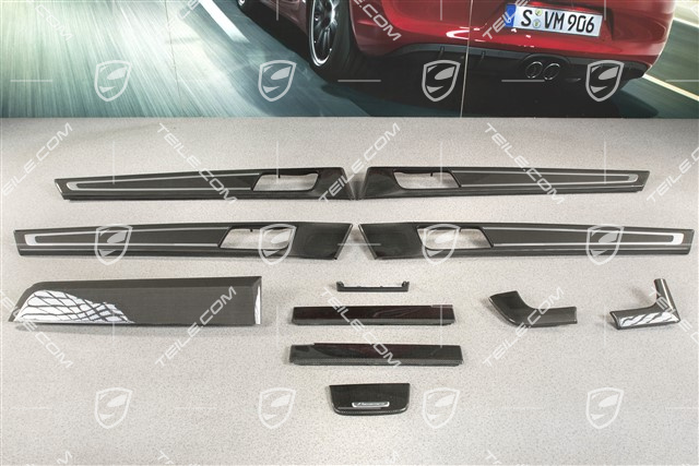 Dashboard, centre console and doors trim moulding set/kit, CARBON