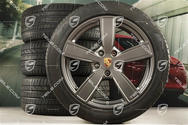 20" Cayenne COUPE Sport Classic Sommerräder Satz, Felgen 9J x 20 ET50 + 10,5J x 20 ET55 + Pirelli Sommerreifen 275/45 R20 + 305/40 R20, mit RDK-Sensoren, Platinum Seidenmatt