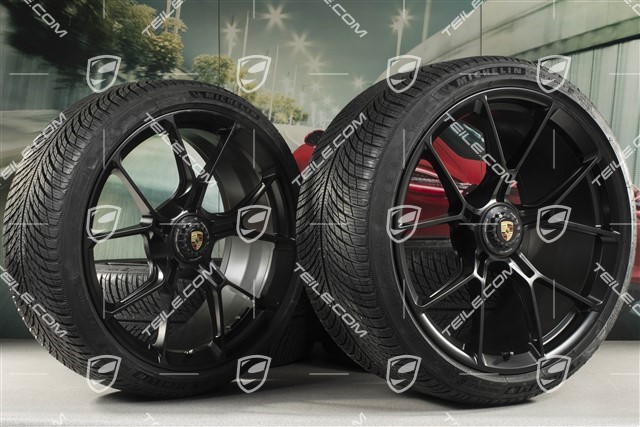 20"+21" GT3 / GT3RS winter wheels, complete set, centre-mounted rims 9J x 20 ET43 + 11.5J x 21 ET46 + NEW Michelin winter tyres 245/35 R20 + 305/30 R21, black satin matt