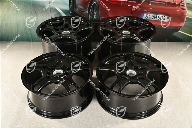 19" Komplet felg Carrera S, 8J x 19 ET57 + 11J x 19 ET51, czarny wysoki połysk