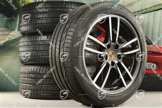 20" koła letnie Cayenne Sport, komplet, felgi 9J x 20 ET50 + 10,5J x 20 ET64 + opony letnie Pirelli 275/45 R20 + 305/40 R20, z czujnikami ciśnienia