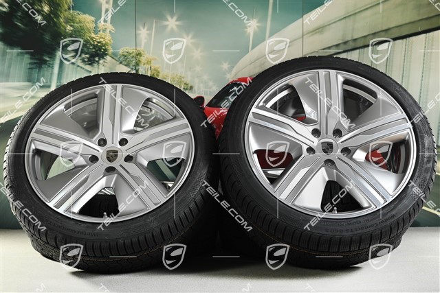 22-inch Macan Exclusive Design winter wheel set, rims 9J x 22 ET29 + 11J x 22 ET47 + NEW Continental winter tyres 255/40 R22 + 295/35 R22, Platin Silver