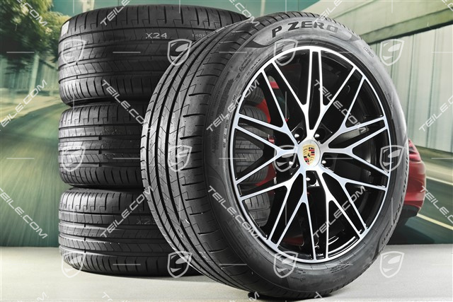 21-inch Cayenne Coupe RS Spyder Design summer wheel set, rims 9,5J x 21 ET46 + 11,0J x 21 ET49 + NEW Pirelli P Zero summer tyres 285/45 R21 + 315/40 R21, with TPMS, black high gloss