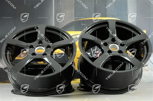 19" komplet felg Cayman S, 8J x 19 ET57 + 10J x 19 ET45, czarny wysoki połysk