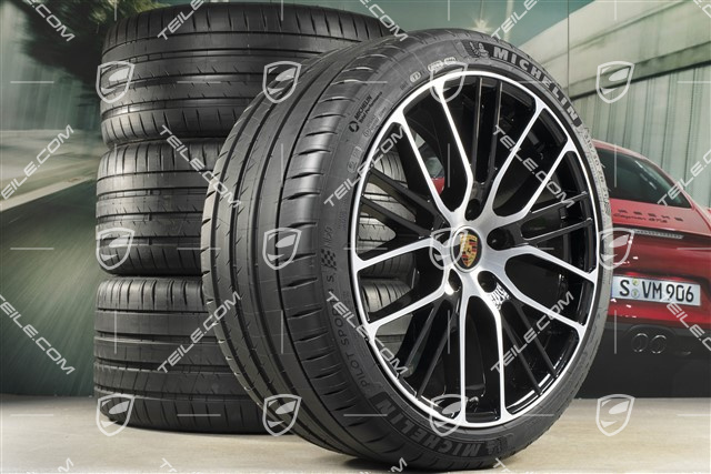 21-inch Panamera Exclusive Design Sport summer wheel set, wheel rims 9,5J x 21 ET71 + 11,5J x 21 ET69 + NEW Michelin summer tyres 275/35 R21 + 315/30 R21, with TPMS, black high gloss