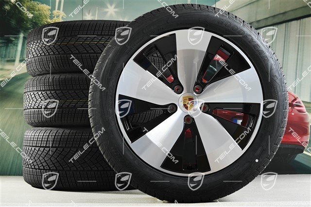 20-inch Macan winter wheel set, rims 7,5J x 20 ET32 + 10J x 20 ET49 + Goodyear winter tyres 235/55 R20 + 285/45 R20, black high gloss