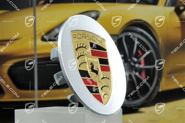 Radzierdeckel, rund, kokav, Porschwappen farbig, Brilliantchromlack