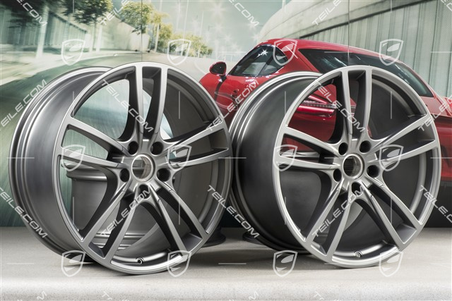 21-inch wheel rim set Cayenne Turbo, 11J x 21 ET58 + 9,5J x 21 ET46, Platinum Satin Matt