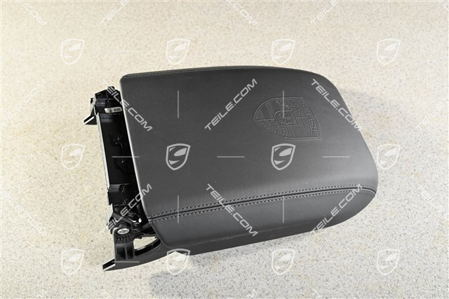 Armrest Cover, Smooth leather with embossed Porsche crest, Black