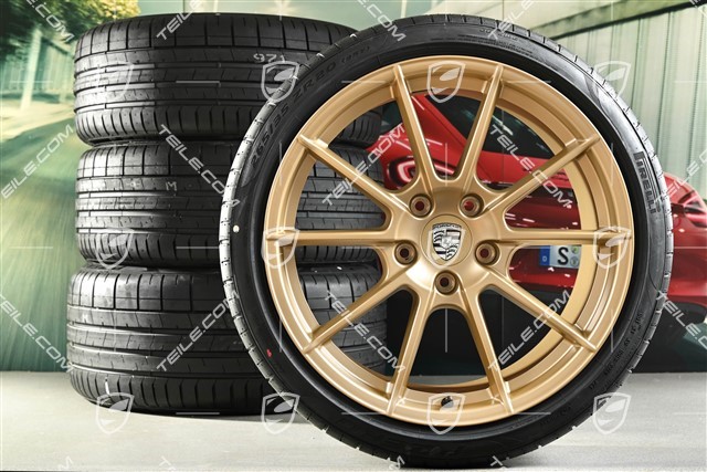 20-inch 718 Sport / Spyder summer wheels set, rims 8,5J x 20 ET57 + 10,5J x 20 ET47 + Pirelli summer tires 235/35 ZR20 + 265/35 ZR20, with TPMS, aurum satin matt