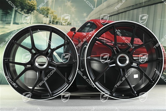 20+21 -inch GT3 wheel rim set, 9,5J x 20 ET46 + 12J x 21 ET45, black satin mat + white rim border