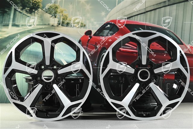 20-inch Taycan Offroad Design wheel rim set, 9J x 20 ET54 + 11J x 20 ET60, black high gloss + glossy Surface