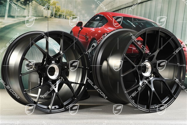 20"+21" GT3RS wheel rim set, alloy rims 10J x 20 ET45 + 13J x 21 ET31, black satin matt