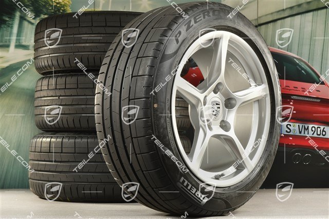 18" Boxster IV summer wheels set, rims 8J x 18 ET57 + 9,5J x 18 ET49, Pirelli P Zero summer tires 235/45 R18 + 265/45 R18