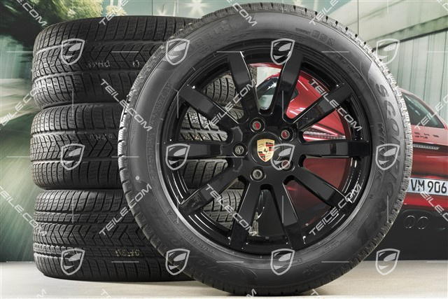 19-inch Cayenne S winter wheel set, rims 8,5J x 19 ET47 + 9,5J x 19 ET54 + NEW Pirelli winter tyres 255/55 R19 + 275/50 R19, with TPMS, black high gloss