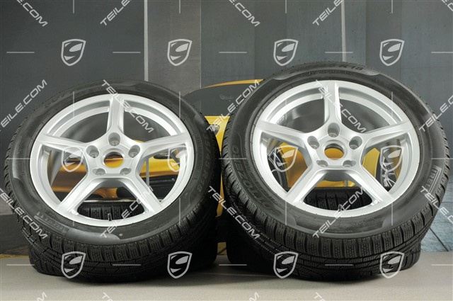18" Boxster winter wheel set, 8J x 18 ET57 + 9J x 18 ET47 + winter tyres Pirelli Sottozero II 235/45 R18 + 265/45 R18, with TPMS.