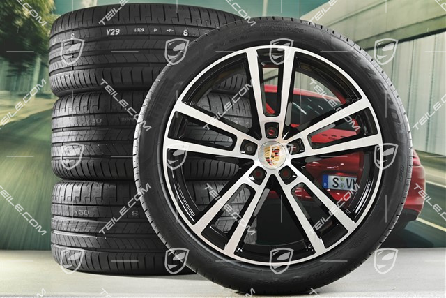 22-inch summer wheel set Cayenne Coupé Sport Design, wheel rims 10J x 22 ET48 +11,5J x 22 ET52 + NEW Pirelli summer tyres 285/40 R22 + 315/35 R22, black high gloss
