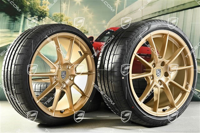 20-inch 718 Sport / Spyder summer wheels set, rims 8,5J x 20 ET57 + 10,5J x 20 ET47 + Pirelli summer tires 235/35 ZR20 + 265/35 ZR20, with TPMS, aurum satin matt