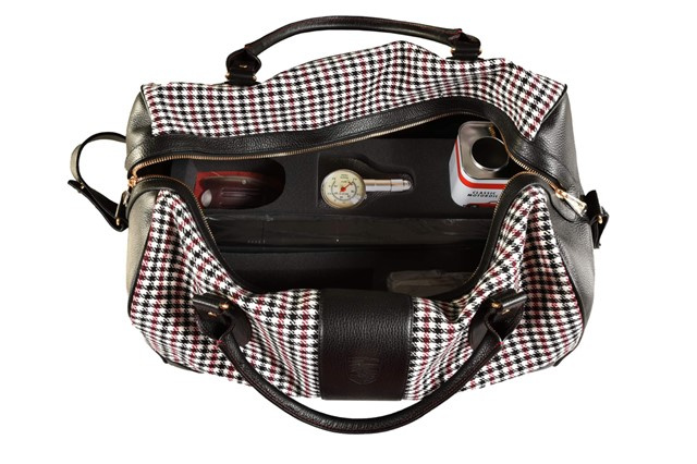 "60Y 911" Touring Bag 911 "60 Years of 911", in a houndstooth pattern black/red, anniversary badge 50/30/28 cm